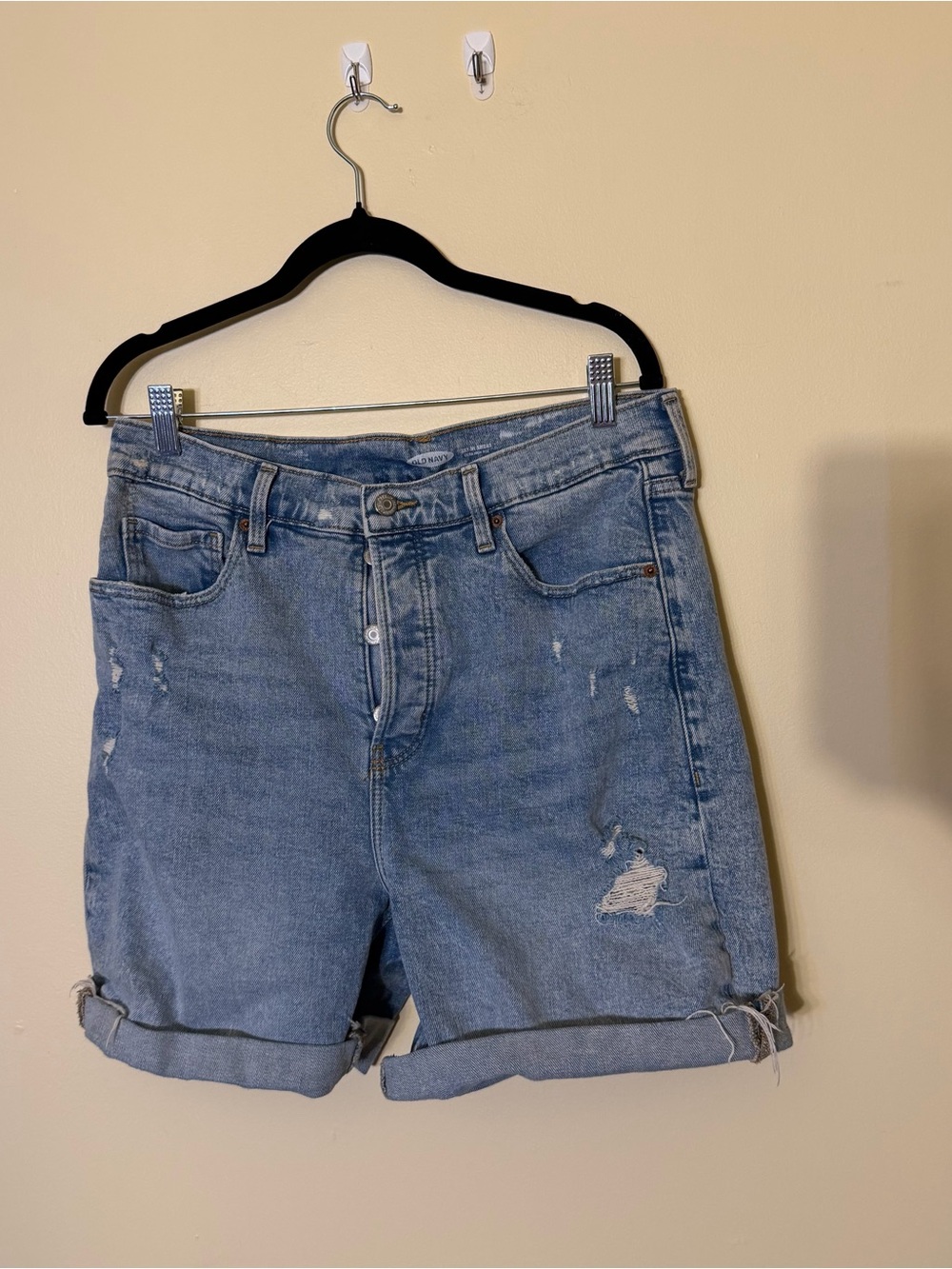 Denim Shorts Mid Length Size 12 Old Navy Distressed Rolled Cuffs